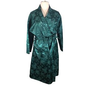 Handmade Emerald Green Floral Jacquard Robe Plus Size Wrap Kimono Satin